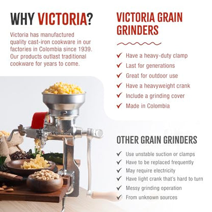 Victoria Manual Cast Iron Grain Mill 1200g with Low Hopper - size: Low 1200gr