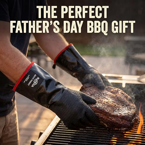 RAPICCA Heat Resistant BBQ Grill Gloves: Oil Resistant Waterproof for Smoking Grilling Cooking Barbecue Deep Frying Turkey Rotisserie Handling Hot Greacy Meat - Long Sleeve 932°F - size: 8/M (17 in, 932 °F)