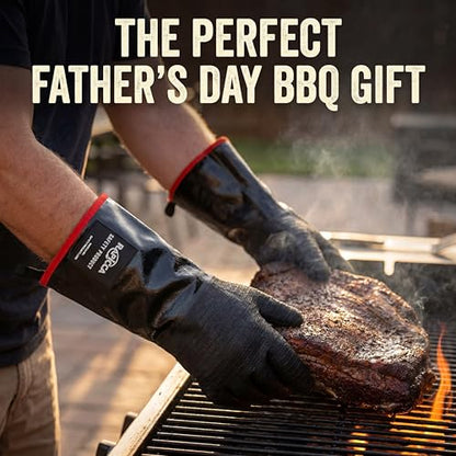 RAPICCA Heat Resistant BBQ Grill Gloves: Oil Resistant Waterproof for Smoking Grilling Cooking Barbecue Deep Frying Turkey Rotisserie Handling Hot Greacy Meat - Long Sleeve 932°F - size: 8/M (17 in, 932 °F)