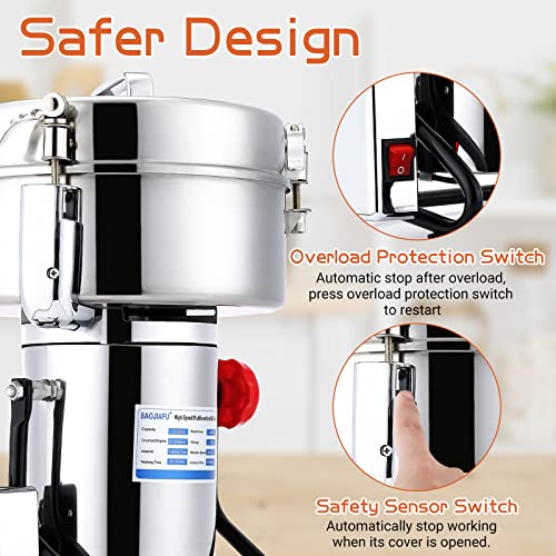 Electric Grain Mill Grinder 3000g High-speed Grain Spice Herb 4000W Dry Grinder Machine 304 Stainless Steel Superfine powder high-speed grain mill 36000r/min for Kitchen Home and Commercial - size: 3000G