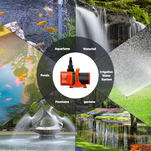 DOKO Submersible Water Pump, 6600GPH Pond Pump with 20FT Power Cord and 26 FT Lift Heigh,500W Ultra Quiet Fountain Water Pump for Pond, Aquarium, Waterfall, Fish Tank, Hydroponic, Orange Black - size: 500W 6600GPH