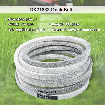 GX21833 Deck Belt Kevlar for John Deere 48 inch Deck Belt D140, D160, E140, E170, L120, L130, LA145, S170 Riding Mower with 48'' Deck, Replaces GX20571 - Aramid Cord, 1/2'' x 141'' - size: 1/2" x 141"