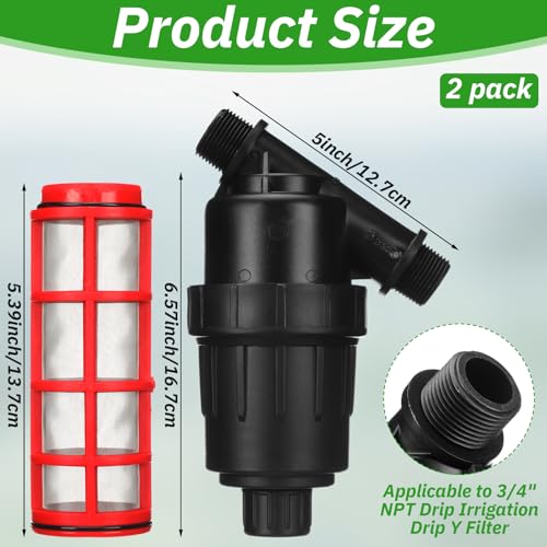 Glooglitter 2 Pcs 3/4" NPT Drip Irrigation Y Filter, 120 Mesh Screen