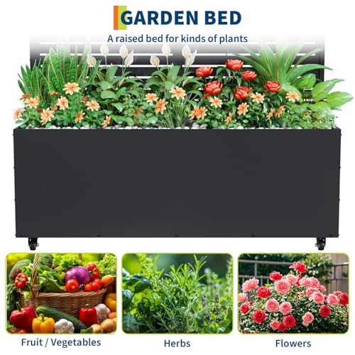 GarveeLife Metal Planter Box with Trellis and Wheels 71"x47"x16" - color: Strips, size: with wheels
