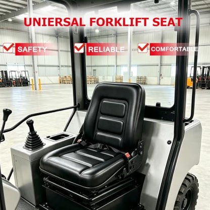 Universal Forklift Seat, Tractor Seat with Adjustable Angle Back, Micro Switch and Slide, for Tractor, Excavator, Skid Loader, Backhoe, Dozer, Telehandler