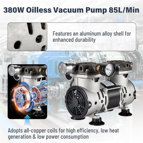 Vacuum Pump 85L/Min with Switch, Oilless Lab Pump, 110V