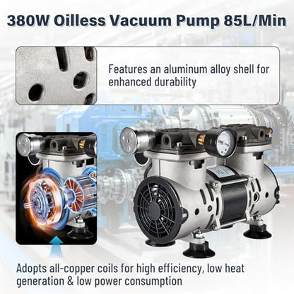 Vacuum Pump 85L/Min with Switch, Oilless Lab Pump, 110V