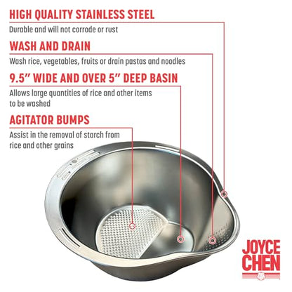 Joyce Chen Stainless Steel Rice Strainer Bowl Rice Washer Colander