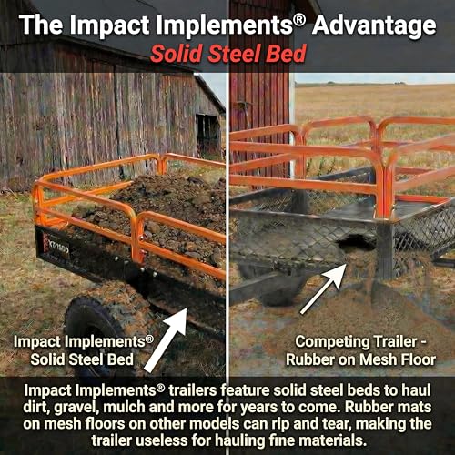 Impact IMPLEMENTS® 1500lb ATV/UTV/Tractor Trailer with Solid Steel Floor, Aggressive Tires, & Pivoting Tongue. Great for Agricultural Use & Land Management. Designed in Trademarked in The USA! - size: 1500lb Steel Floor