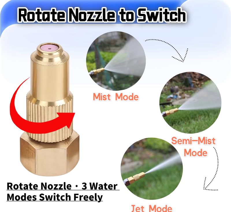 Brass Spray Nozzle Tips, 2 Pack, Ceramic Adjustable Mist and Stream Modes, Compatible with Backpack and Garden Sprayers, Heavy-Duty Replacement for Lawn and Farm