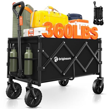 Originsure 100L Portable Collapsible Wagon Cart, 360lbs Heavy Duty, Black