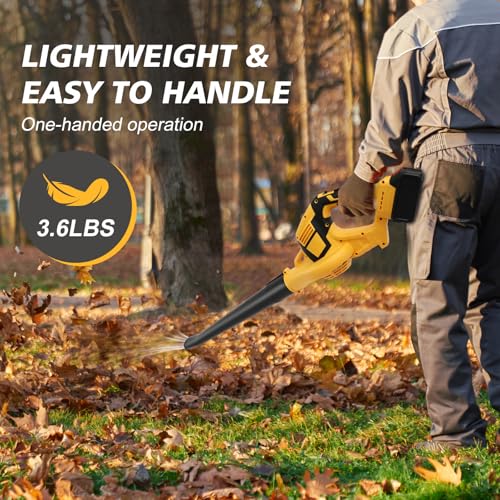 Cordless Leaf Blower 21V 800W 2 x 3.0Ah Rechargeable Batteries - color: Yellow