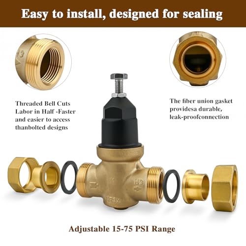 1" NR3XLDU Bronze Water Pressure Reducing Valve, 1-NR3XLDU with Double Union FNPT Connection, Has a Built-in Stainless Steel Filter Screen, No Lead Water Pressure Regulator for Home & Commercial Use