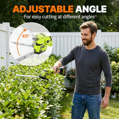 OGERY 21V Cordless Hedge Trimmer & Grass Shears, 2-in-1 Powerful Dual Batteries Electric Bush Trimmer with 8.9” Hedge Blade & 5.1” Grass Trimmer, Adjustable Angle, Lightweight for Garden & Lawn Care
