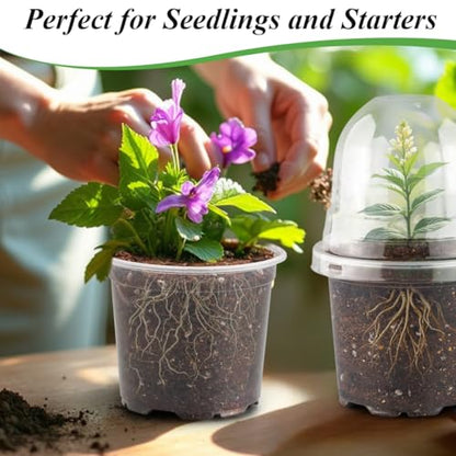 RooTrimmer Transparent Nursery Pots 4Inch with Humidity Domes for Seeds Starting, Clear Plastic Plant Pots with Drainage Holes (4Inch, 30Pcs,Clear Pots with Lids) - color: Clear Pots With Domes-30p, size: 4Inch