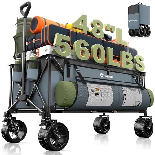 HIKEMOON 48'' Extra Large Collapsible Wagon, Big Wheels, 300L Red & Grey - color: Blue & Grey