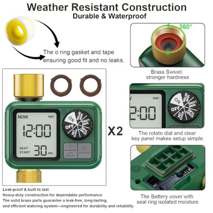 2 Pack Water Timer for Outdoor Garden Hose, Sprinkler Timer - style: 1 Brass Outlet-2 Pack