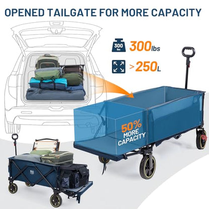 Timber Ridge 49" Extra Long Collapsible Folding Wagon with Tailgate&Brakes - color: Blue, size: 250L