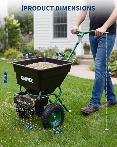 Garvee 100LBS Push Lawn Spreader, Broadcast Spreader with Hopper Grate - color: 100LB+Green