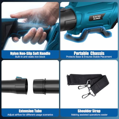 Electric Leaf Blower Cordless with 2 x 6.0 Ah Batteries and Charger - color: Dark-blue