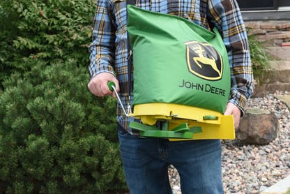 John Deere 25 lb Handheld Bag Seeder Spreader with Waterproof Bag, Enclosed Gears, Adjustable Shoulder Strap, Rear Baffle