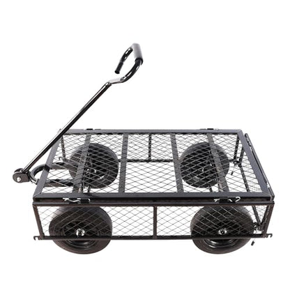 Solid Wheels Wagon cart Large-Capacity mesh Steel Garden Trolley with Detachable Side Without Inflatable Tires can be Used in fams,Warehouses and so on.The Load can Reach 1100 pounds. - color: Black Solid Wheels