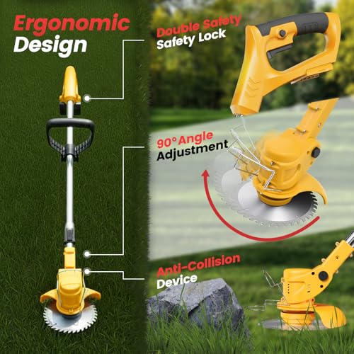 24V Electric Weed Wacker Edger Lawn Tool,2 2.0Ah Battery Powered Weed Eater - color: Cream