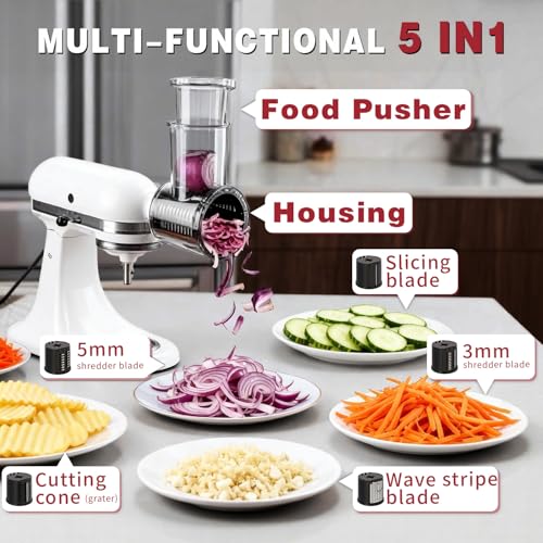 Slicer Shredder Attachment for KitchenAid Stand Mixers, 5 Removable Blades