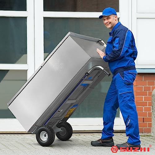 Suzhi Two Large Wheel Hand Truck Dolly Cart with Wheels Heavy Duty/with 2 Wheels / 600Lbs Load, 2 Straps for Furniture/Appliance/Carton/Warehouse/Office /10 Minutes to Install as Video - color: White