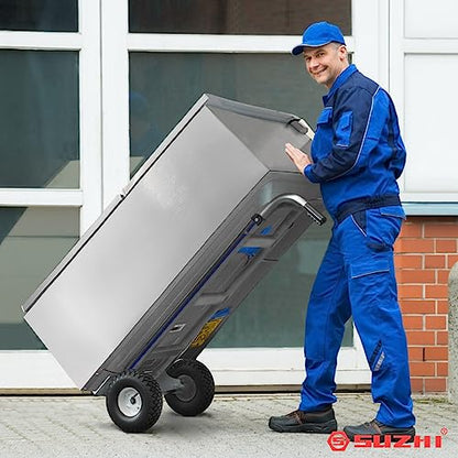 Suzhi Two Large Wheel Hand Truck Dolly Cart with Wheels Heavy Duty/with 2 Wheels / 600Lbs Load, 2 Straps for Furniture/Appliance/Carton/Warehouse/Office /10 Minutes to Install as Video - color: White
