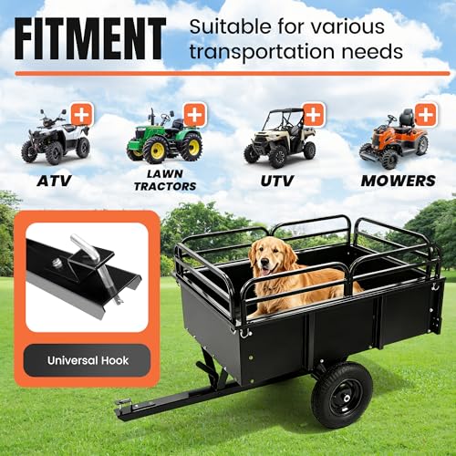 KUAFU Heavy Duty ATV/UTV Trailer Dump Cart Universal 750LBS 15 Cu.Ft Tow