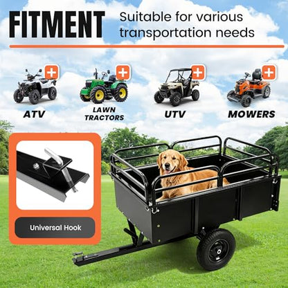 KUAFU Heavy Duty ATV/UTV Trailer Dump Cart Universal 750LBS 15 Cu.Ft Tow