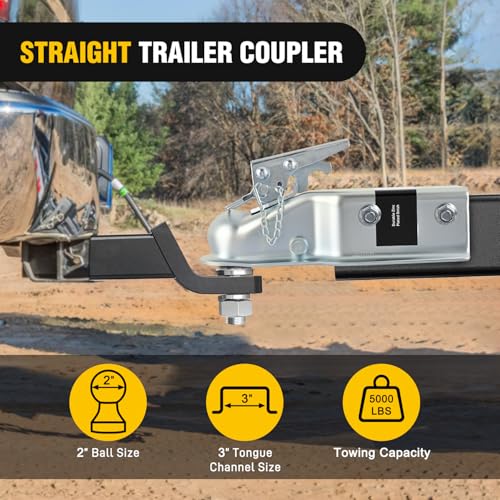 Nilight Straight Trailer Coupler fits 2-Inch Hitch Ball, 3-Inch Channel - color: 2"x3" /5000Lbs