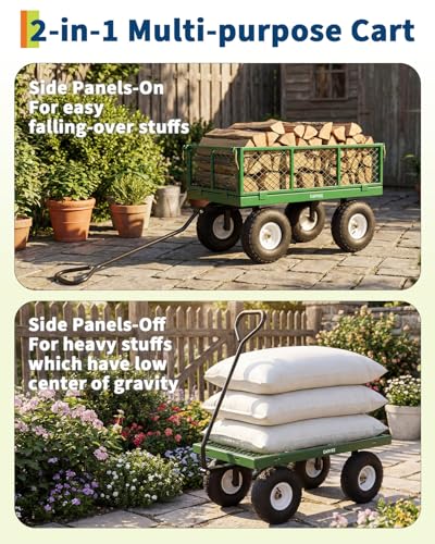 Garvee Versatile Outdoor Utility Cart - 400LBS Heavy-Duty, 10" All-Terrain Pneumatic Tires, Easy Maneuverable Lawn Cart with Removable Mesh Panels for Gardening & Landscaping, Green - color: Green