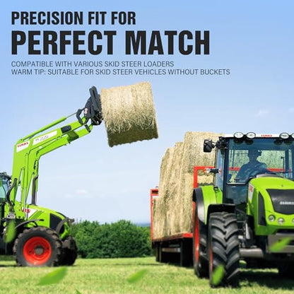49" Hay Spear Attachment, 3000 LBS Loading Capacity Bale Spears Frame, Heavy-Duty Skid Steer Loader Tractor Attachment with 2 Pcs 17.5" Stabilizer Spears, Quick Attach Spike Forks