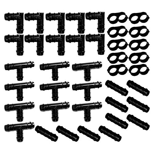 (40 Piece) - Irrigation Fittings Kit for 1/2" Inch Tubing - Tees, Couplings, Elbows, End Cap Figure 8 Plugs - Barbed Connectors (Rain Bird 16mm .520 ID Drip or Sprinkler Systems) (Black Pro Kit) - color: Black Pro Kit
