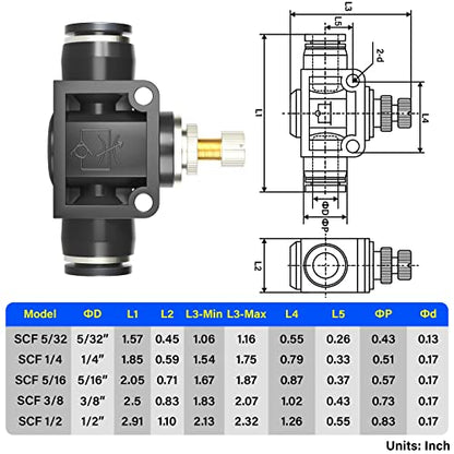 TAILONZ 1/4" SCF-1/4 Flow Control Valve 5pcs - size: 1/4"/Black/5PCS