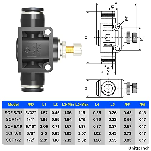 TAILONZ 3/8" SCF-3/8 Flow Control Valve 5pcs - size: 3/8"/Black/5PCS