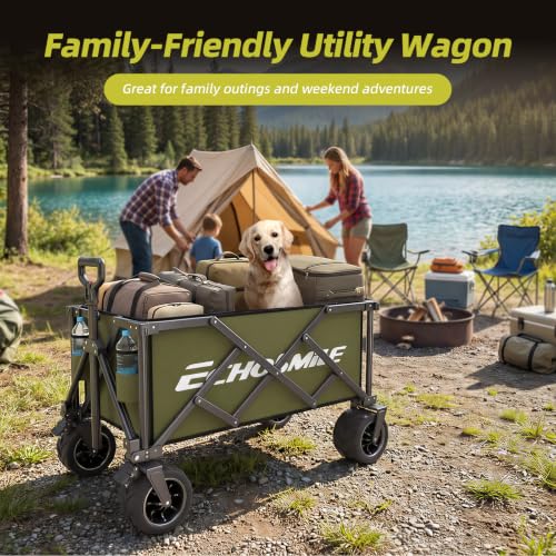 EchoSmile Wagons Carts Foldable Heavy Duty with 400Lbs Wt, 220L Cap, Green - color: Green-aw