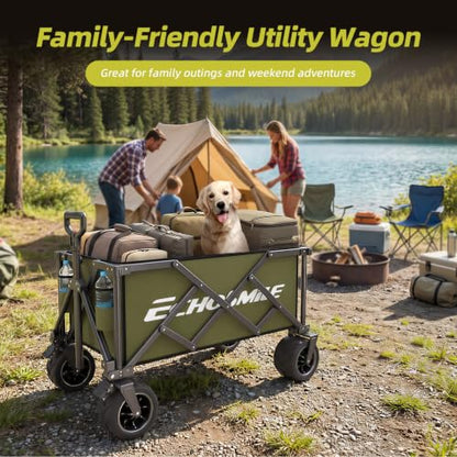EchoSmile Wagons Carts Foldable Heavy Duty with 400Lbs Wt, 220L Cap, Green - color: Green-aw