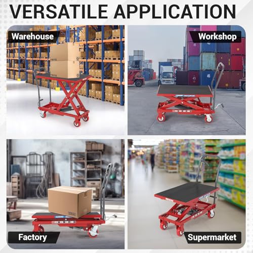 Hydraulic Lift Table Cart, 330lbs Capacity 28.5 in Lifting Height - color: Red