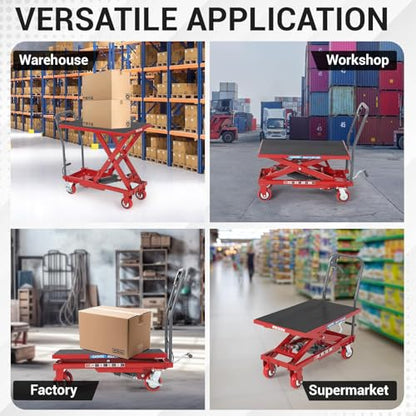 Hydraulic Lift Table Cart, 330lbs Capacity 28.5 in Lifting Height - color: Red