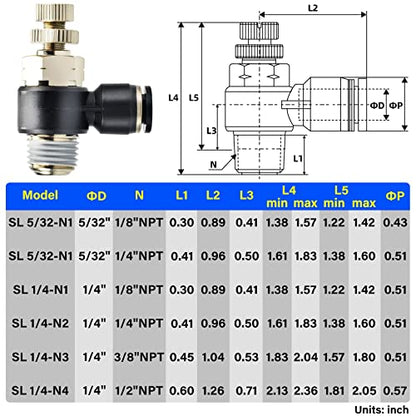 TAILONZ 1/4" x 3/8" NPT SL-1/4-N3 Elbow Flow Control Valve 3pcs - size: 1/4"OD3/8"NPT