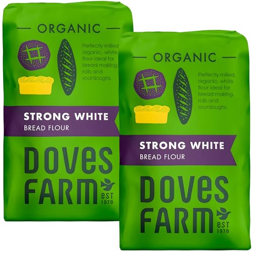 Doves Farm Organic Strong White Bread Flour 3.3 lb / 1.5 kg (Pack of 2) - High Protein British Baking Flour for Bread, Rolls and Sourdoughs | Kosher Certified & Vegan Friendly | Authentic UK Import - size: 52.91 Ounce (Pack of 2)