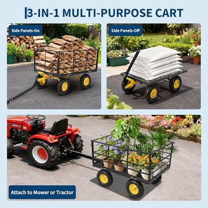 Garden Dump Cart Heavy Duty Wagon with Removable Sides - color: Black