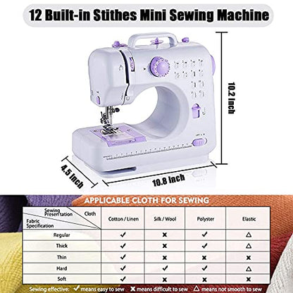 Rxmeili Portable 12-Stitch Sewing Machine, 42-Pc Sewing Kit for Beginners - size: 12.2 x 5.9 x 11.8 inches
