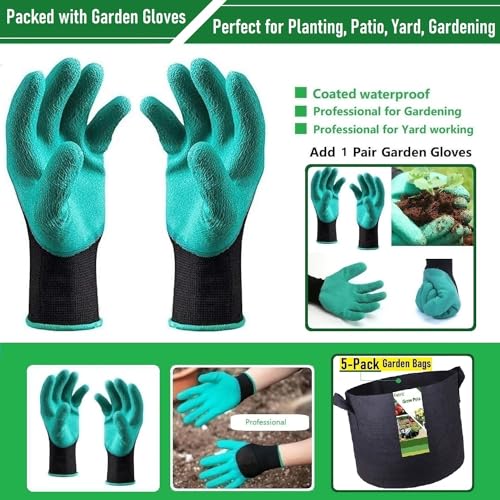 5-Pack 5 Gallon Thickened Plant Grow Bags (12x10 inch) Fabric Plant Pots for Flower Pot,Potato Tomato Planters,Herbs Veggies Planter Bag,Garden Pot,Barrel Planter,Plant Container with Gardening Gloves - size: 5 Gallon (12x10 inches)
