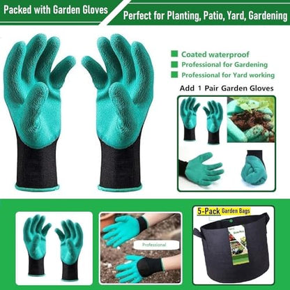 5-Pack 7 Gallon Thickened Plant Grow Bags (14x12 in) Fabric Plant Pots for Tomato,Potato Planter Bags,Herbs Veggies Planters,Flower Pot,Garden Pot,Barrel Planter,Plant Container with Gardening Gloves - size: 7 Gallon (14x12 inches)