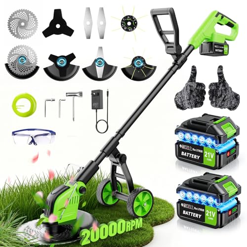 12-Inch Battery Powered String Trimmer with Wheels, 800W Brushless 4-in-1
