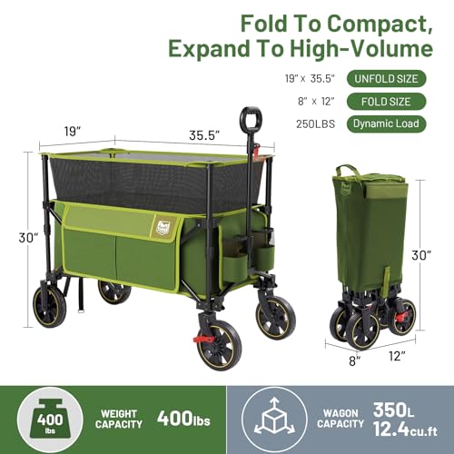 Timber Ridge Collapsible Folding Wagon 350L Extra Large with Brake - color: Green, size: 350L